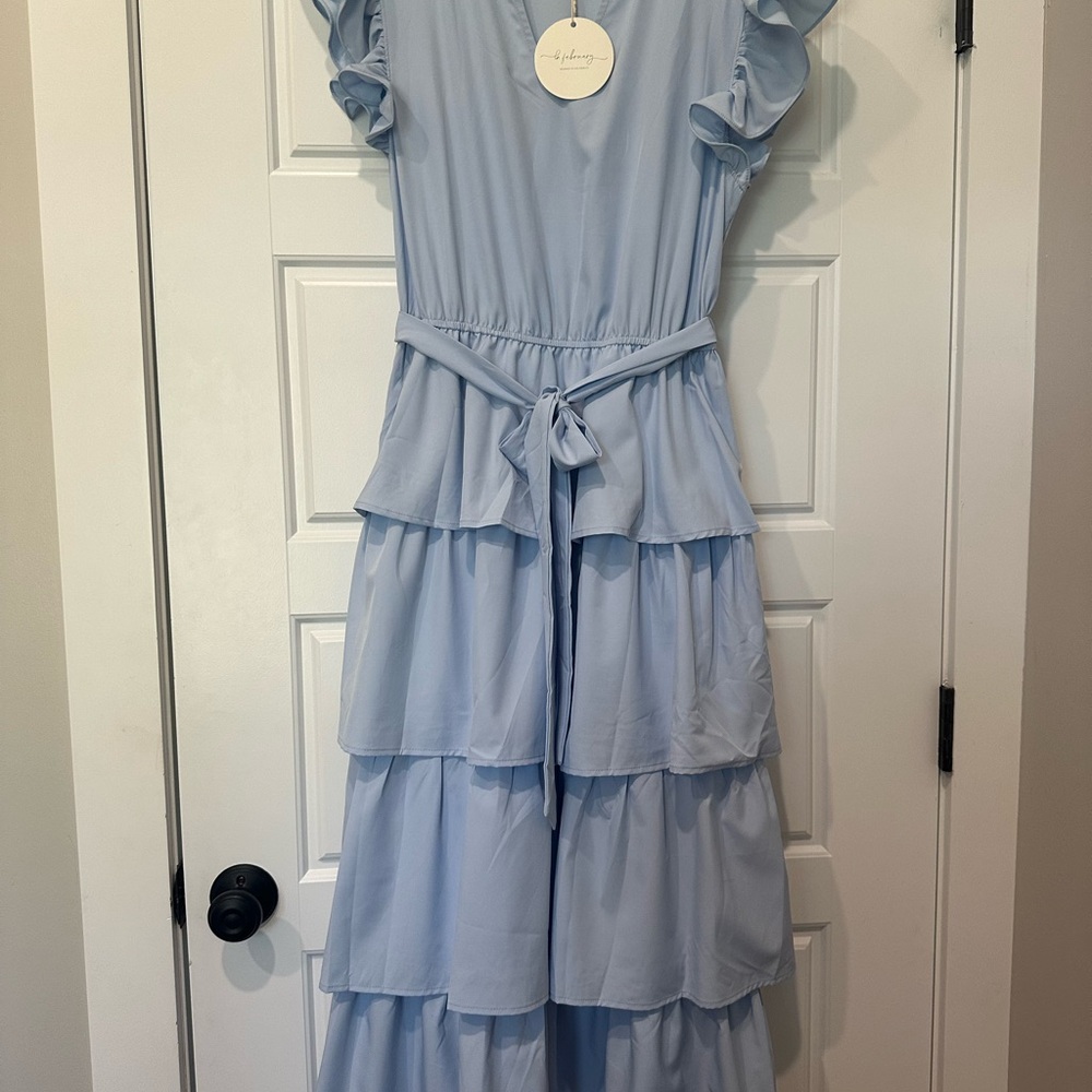 Elegant Blue Ruffled Women’s Dress
